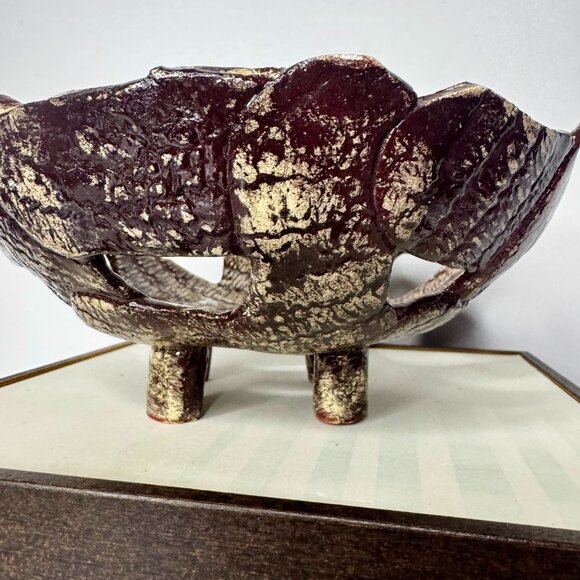 Art Studio Basket Weave Glazed Pottery Bowl 4 Footed Round Brown White READ - Picture 9 of 16